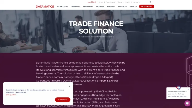 Homepage of Datamatics Trade Finance