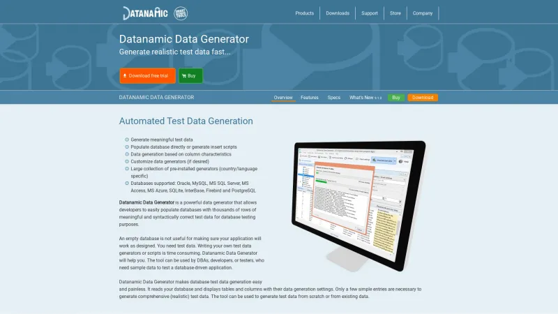 Homepage of Datanamic Data Generator