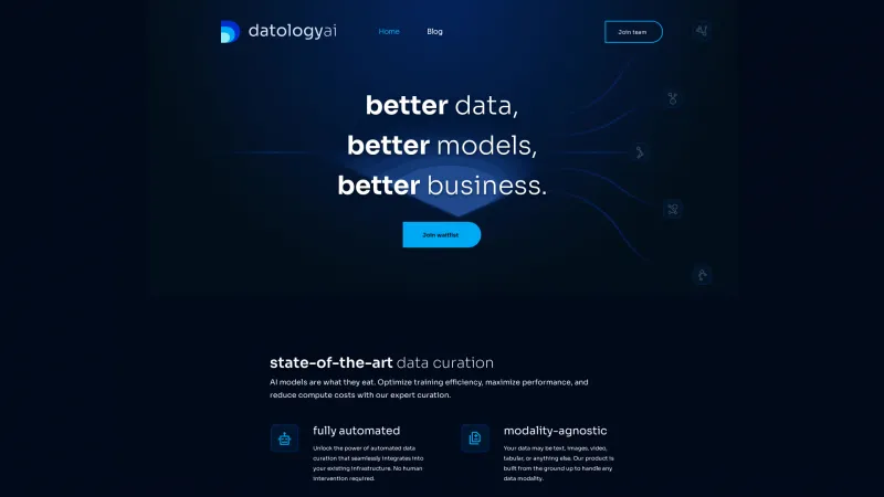 Homepage of DatologyAI