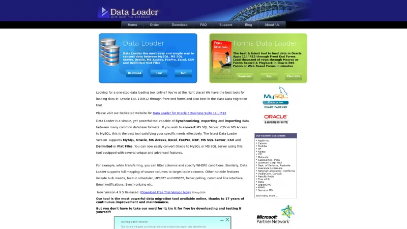 Homepage of Data Loader