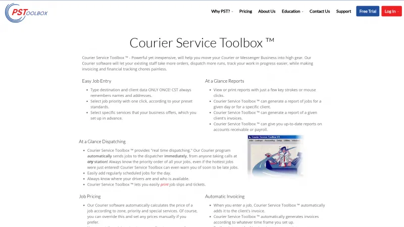 Homepage of Courier Service Toolbox