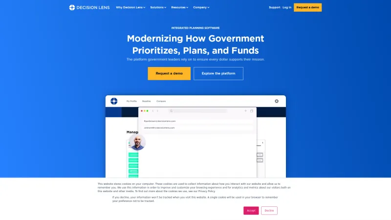 Homepage of Decision Lens