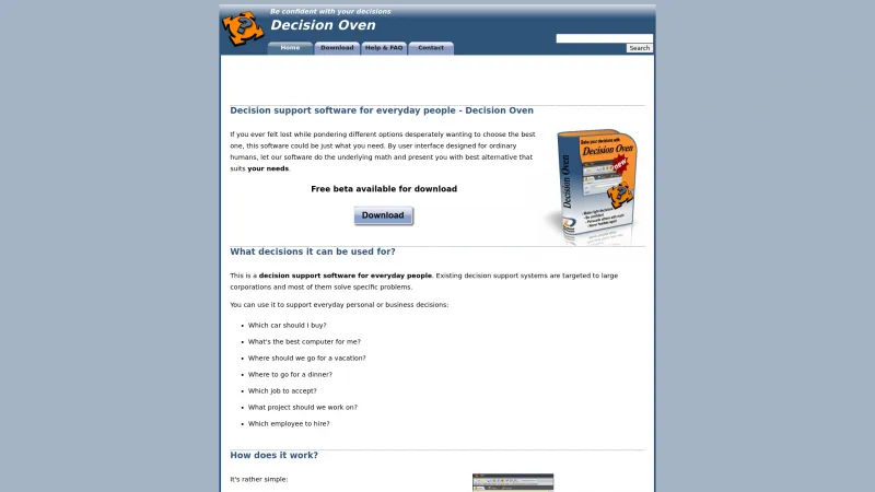 Homepage of Decision Oven