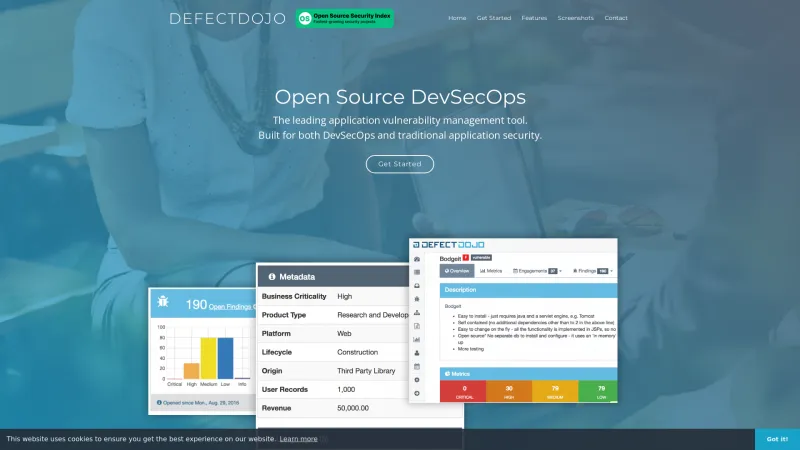 Homepage of DefectDojo