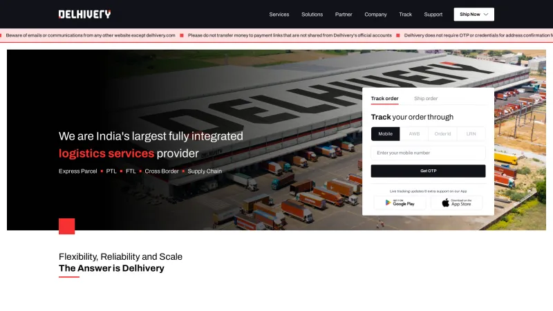 Homepage of Delhivery