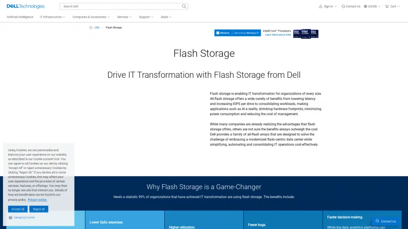 Homepage of Dell EMC Flash Storage