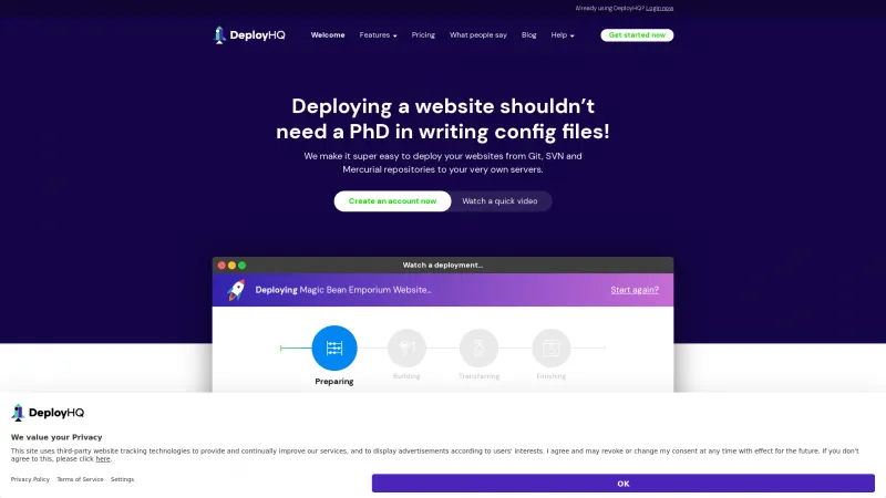 Homepage of DeployHQ