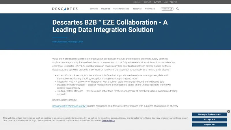 Homepage of Descartes B2B EZE Collaboration