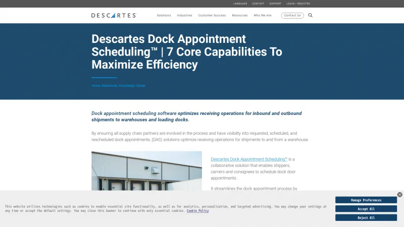 Homepage of Descartes Dock Appointment Scheduling