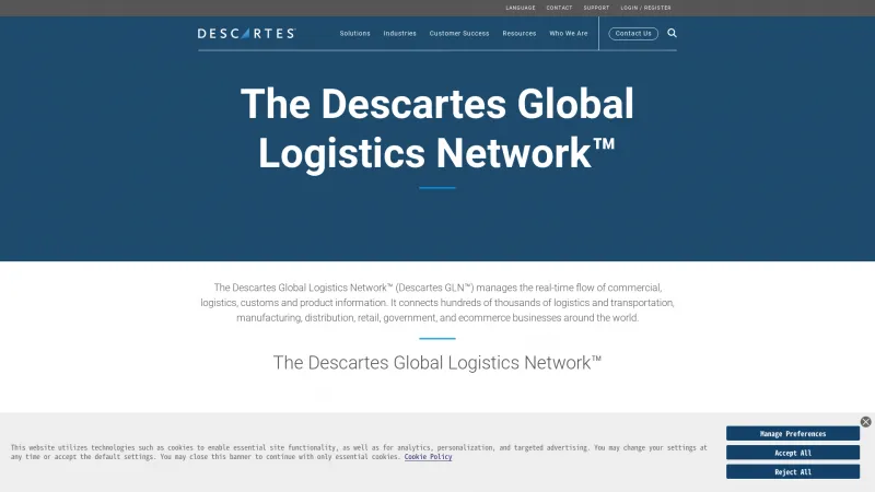 Homepage of Descartes Global Logistics Network (GLN)