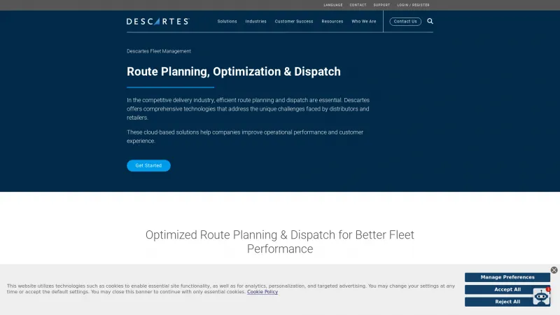 Homepage of Descartes Route Planner On-demand