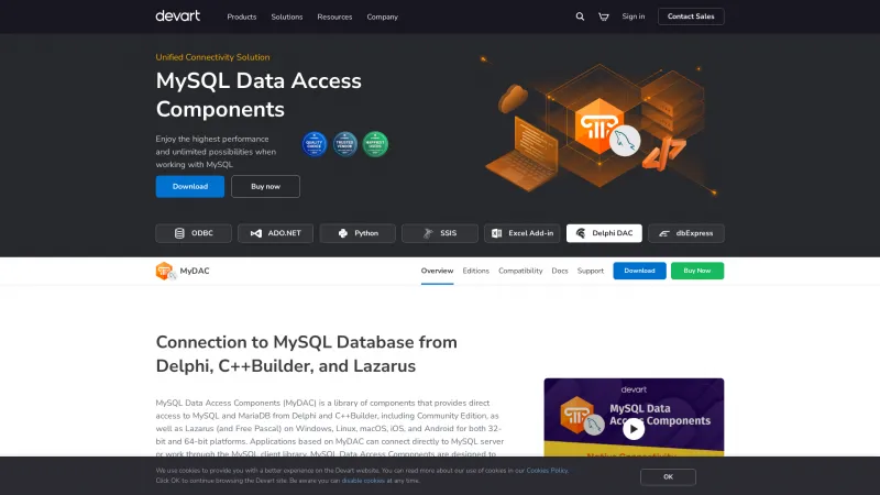 Homepage of MySQL Data Access Components