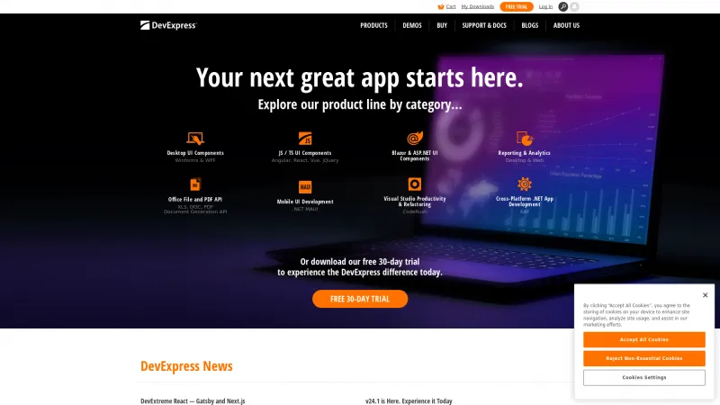 Homepage of DevExpress