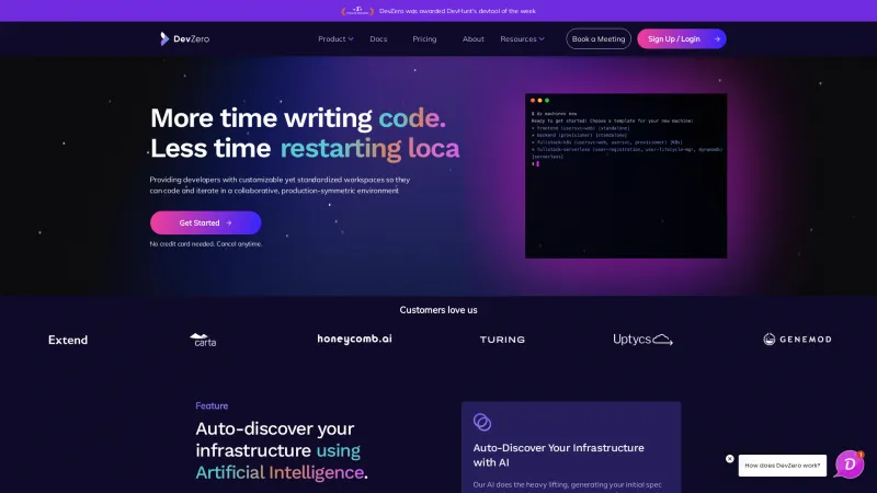 Homepage of DevZero