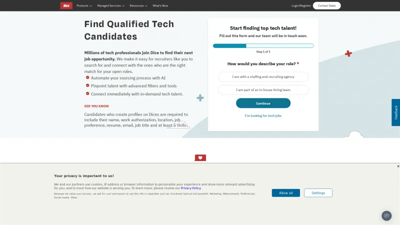 Homepage of TalentSearch