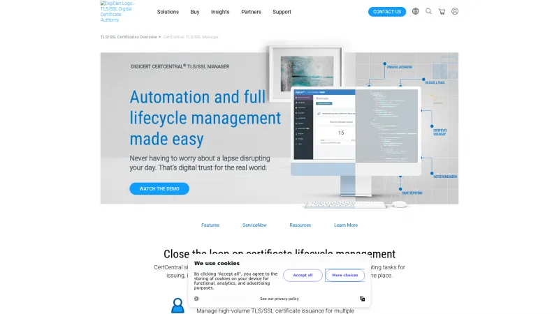 Homepage of DigiCert CertCentral