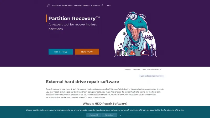 Homepage of DiskInternals Partition Recovery