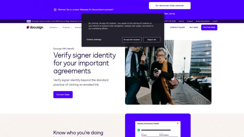 Homepage of DocuSign Identify