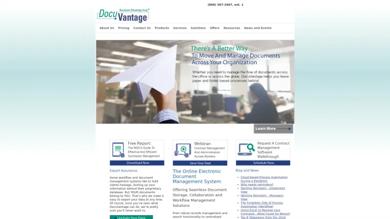 Homepage of DocuVantage OnDemand