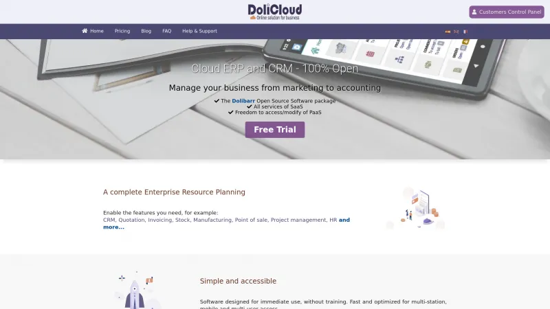 Homepage of DoliCloud