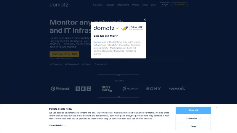 Homepage of Domotz