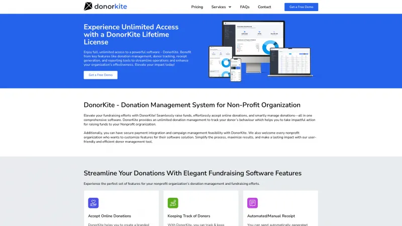 Homepage of DonorKite