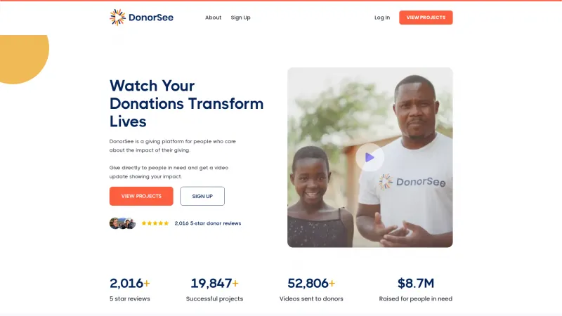 Homepage of DonorSee