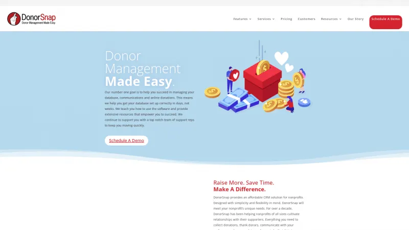 Homepage of DonorSnap