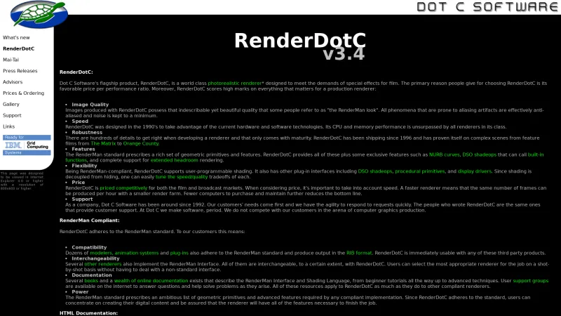 Homepage of RenderDotC