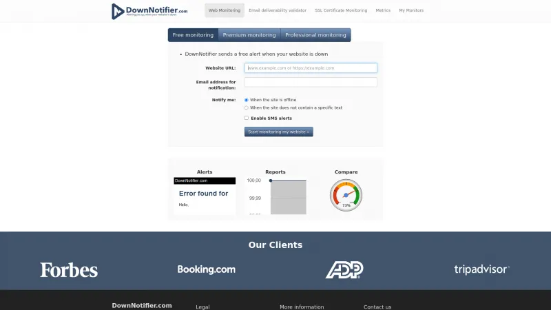 Homepage of DownNotifier.com