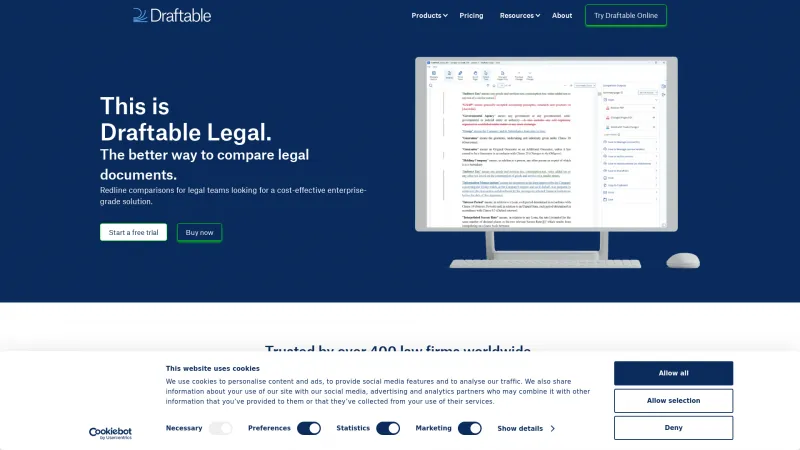 Homepage of Draftable Legal