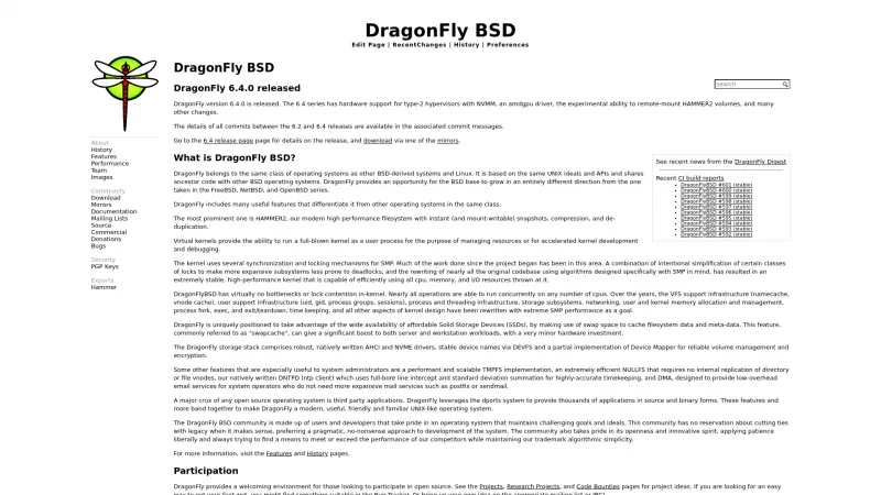 Homepage of DragonFly BSD