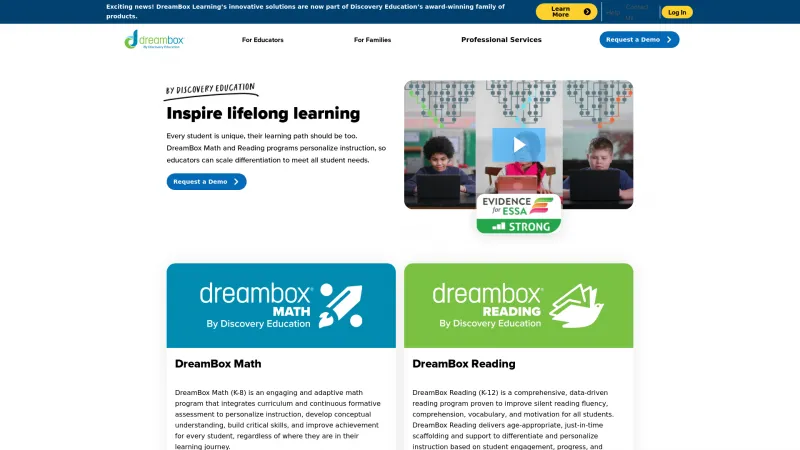 Homepage of DreamBox