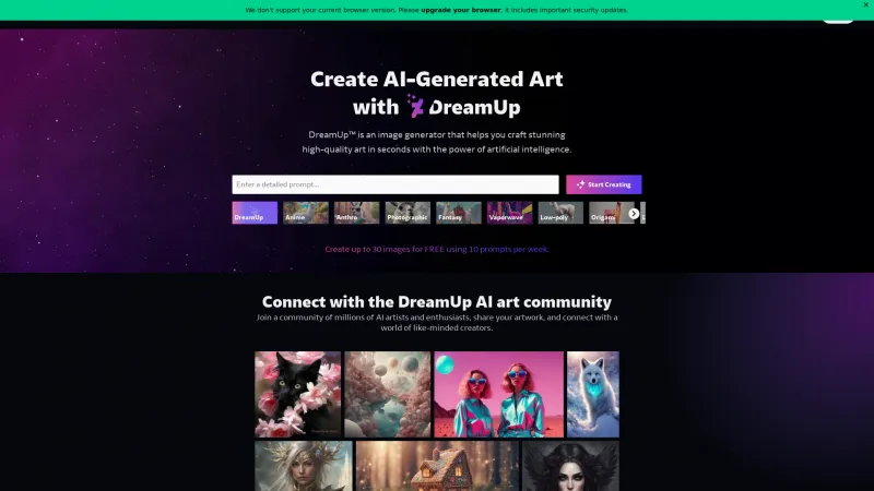 Homepage of DeviantArt DreamUp