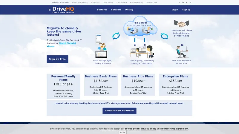 Homepage of DriveHQ