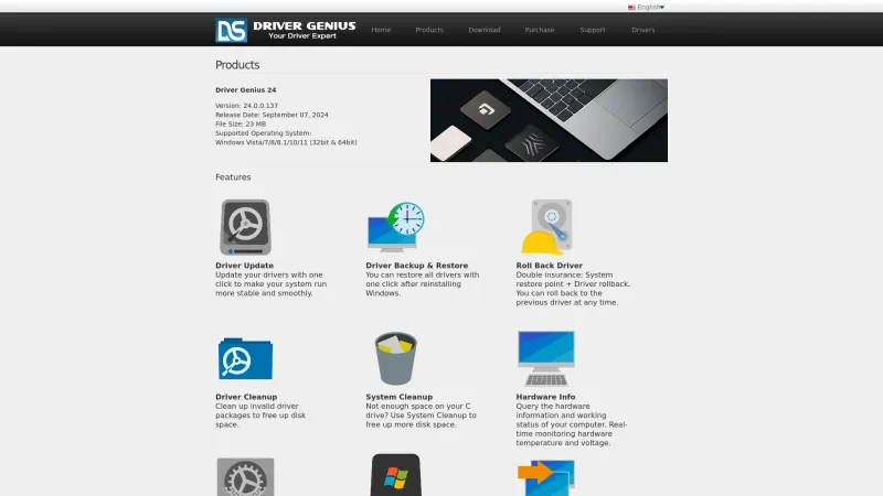 Homepage of Driver Genius