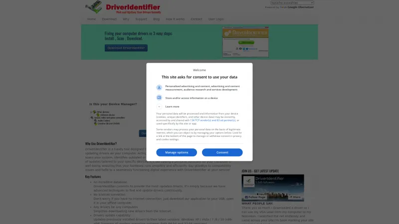 Homepage of DriverIdentifier