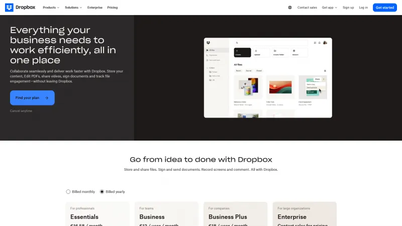 Homepage of Dropbox