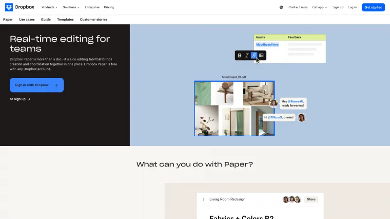 Homepage of Dropbox Paper