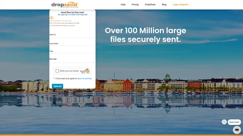 Homepage of DropSend