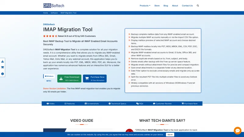 Homepage of DRS Softech IMAP Migration Tool