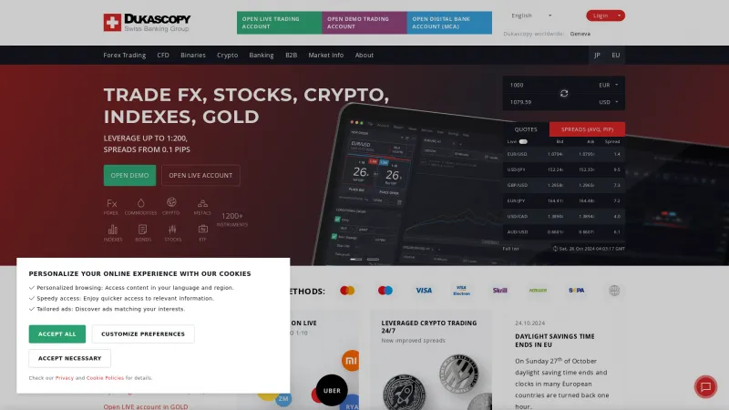 Homepage of Dukascopy