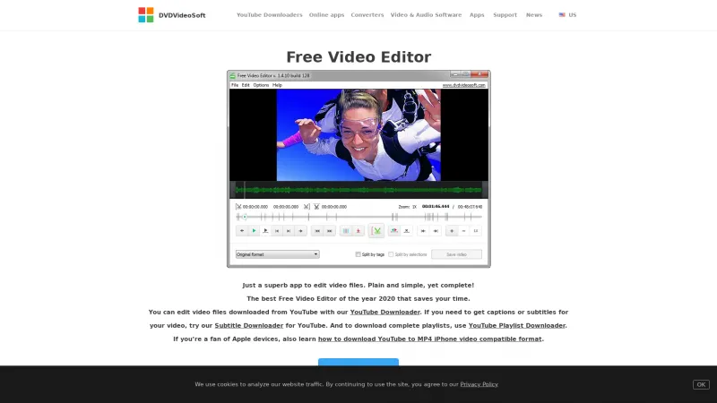 Homepage of DVDVideoSoft Free Video Editor