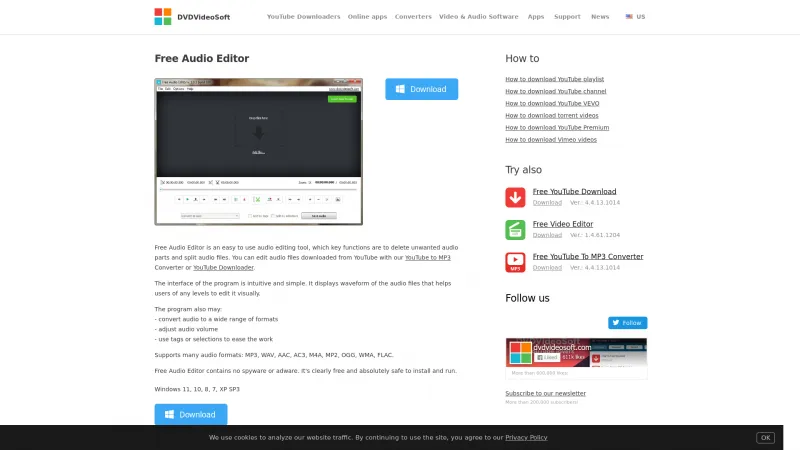 Homepage of DVDVideoSoft Free Audio Editor