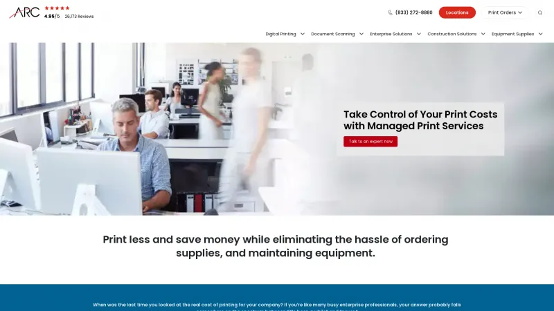 Homepage of ARC Managed Print Services