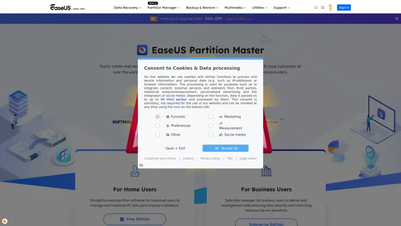 Homepage of EaseUS Partition Master