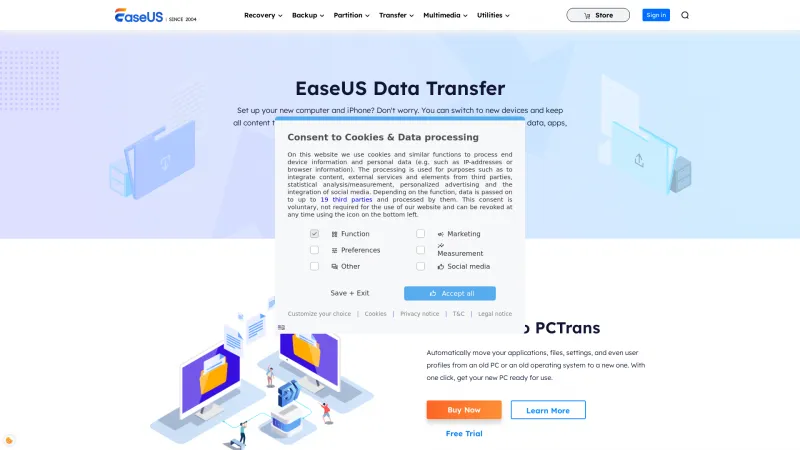 Homepage of EaseUS Todo PCTrans