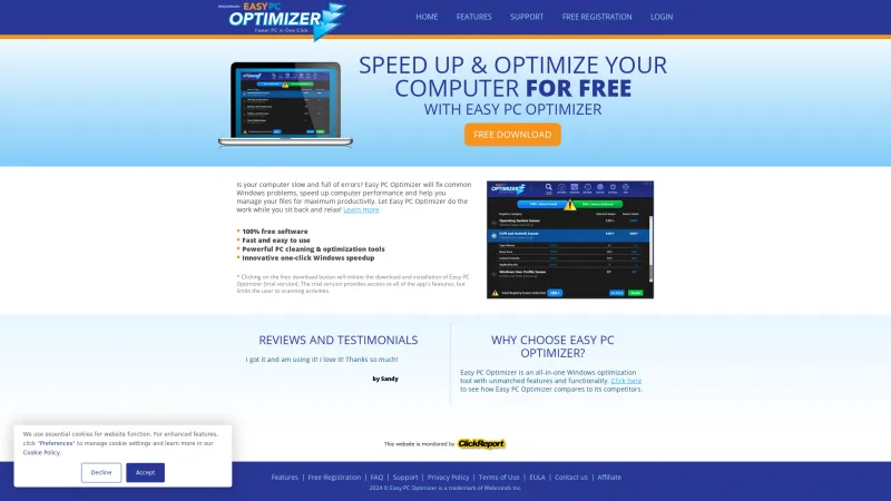 Homepage of Easy PC Optimizer