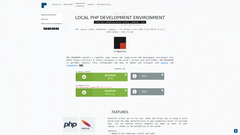 Homepage of Devserver