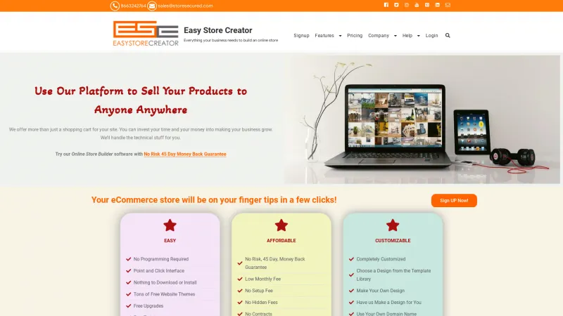 Homepage of EasyStoreCreator